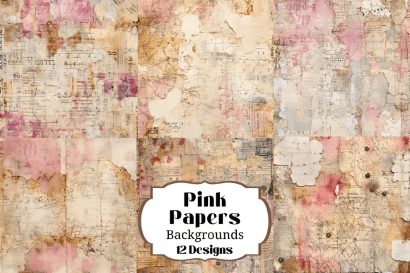 12 Pink Distressed Paper Backgrounds for Vintage Crafts
