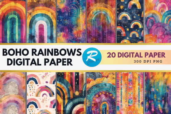 Boho Rainbows Digital Paper Backgrounds: Elevate Your Creative Work
