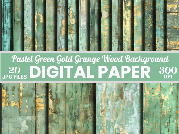 Elevate Projects with Pastel Green Gold Wooden Backgrounds