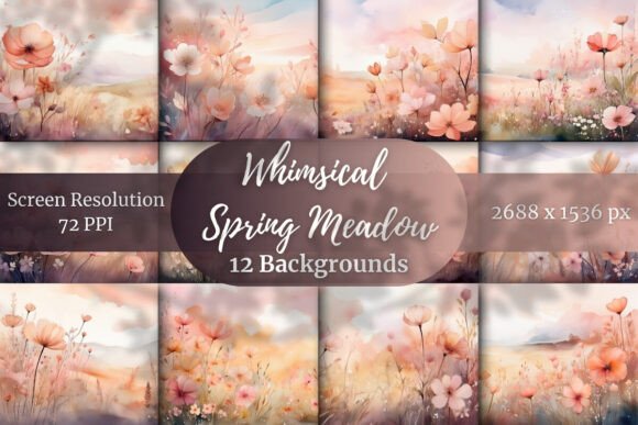 Enchanted Spring Meadow Backgrounds: A Digital Design Asset