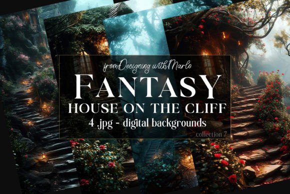 Fantasy House on a Cliff Backgrounds 7: Enchanting Visual Assets