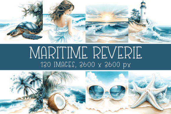 Maritime, Nautical, Beach Backgrounds: 130 Digital Papers
