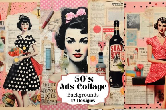 Reviving Mid-Century Charm with 12 Retro Ads Fashion Collage Backgrounds