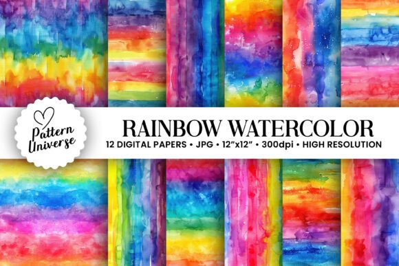 Watercolor Rainbow Gradient Backgrounds: Vibrant Design Assets